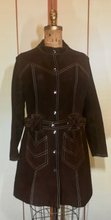 Load image into Gallery viewer, 70s Brown Suede Stitch Detail Tailored Jacket Coat S/M Trench Spy Boho Hippy Chic