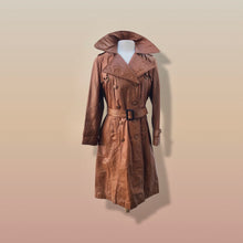 Load image into Gallery viewer, 70’s Vintage Leather Trench Spy Coat Montgomery Ward Tannery