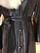 Load image into Gallery viewer, Vintage Coat- 70s Leather Suede Trench Silver Fox Fur Princess Spy M/L