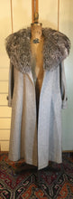 Load image into Gallery viewer, Vintage 70s Women&#39;s Coat Herringbone Wool Pattern MASSIVE Shearling Collar Fit Flare