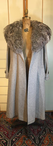 Vintage 70s Women's Coat Herringbone Wool Pattern MASSIVE Shearling Collar Fit Flare
