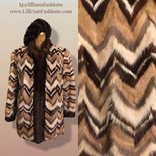Load image into Gallery viewer, Vintage Mink Coat Mosaic “Patchwork” Intarsia Zigzag Chevron “Mocha Coffee” Swirl Tuxedo Style