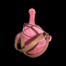 Load image into Gallery viewer, Flamingo Deadstock Wicker Coral Pink Weaved Bag with Leather Strap Basket Purse Picnic Basket