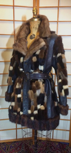 Load image into Gallery viewer, 60s Vintage Mink Leather Coat Patchwork Checkered Color Block Mosaic Coat M/L/XL