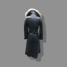 Load image into Gallery viewer, 70’s Spy Trench Leather Coat with Removable Shearling Collar Dark Blue