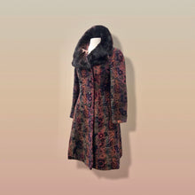 Load image into Gallery viewer, 60’s Vintage Coat Floral Tapestry Carpet Mink Collar Colorful