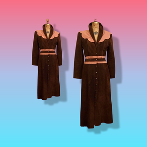 70s Vintage Suede Coat Long Pink Brown Long Made In Canada Boho Chic