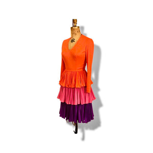 70’s Three Tier Rainbow Pleated Dress Couture Made in Italy