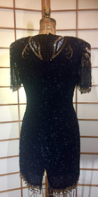 Load image into Gallery viewer, 80s Dynasty Glam Silk Beaded Sequined Dress Gold and Black Sweetheart Neckline Prom M/L