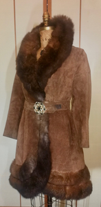 70s Suede Fur Fit an Flare Coat Distressed Leather Almost Famous Penny Lane Hippy Russian Princess Small S