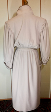 Load image into Gallery viewer, Film Noir Lantern Sleeve Balloon Pleated Sleeves Fit Flare Cashmere Wool Cream Embroidered Floral Coat Robe Made in Paris S Ingrid Bergman