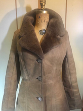 Load image into Gallery viewer, Suede Sheepskin Shearling Penny Lane Coat Princess Fit and Flare Almost Famous Small Boho Hippy Bohemian Made in England