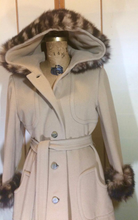 Load image into Gallery viewer, Pinup Hooded Fox Fur Princess Camel Wool Tiger Striped Print 50s 60s Fit and Flare Coat S/M Russian Princess