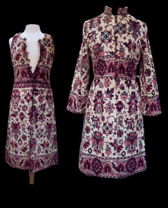 Authentic Anne Klein Vintage 60’s Tapestry Ensemble Coat Skirt Vest Featured in Mad Men