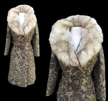 Load image into Gallery viewer, 60’s Tapestry Coat with Fox Fur Trim Carpet Brocade Wool