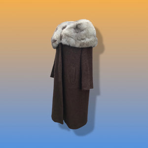 Vintage 60’s Swing Coat Massive Fox Fur Collar Brown Boucle