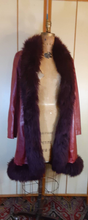 Load image into Gallery viewer, Leather Deep Red Burgundy Shearling Trimmed Princess Coat 70s Penny Lane Almost Famous