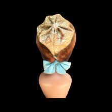 Load image into Gallery viewer, Whiskey Mink Himalayan Hat Fur Embroidered Light Blue Green Golden Embroidered Silk