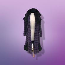 Load image into Gallery viewer, 60’s Purple Woven Wool Coat with Genuine Fur Peplum and Collar Plaid