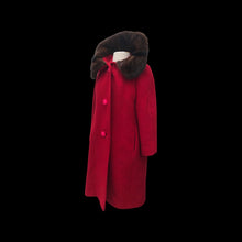 Load image into Gallery viewer, Red Wool Boucle Coat Mink Collar 60s Mad Men