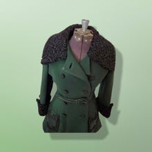 Load image into Gallery viewer, 60’s Green Wool Peacoat Lamb swakara Persian lamb belted