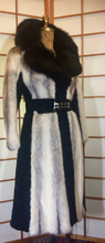 Load image into Gallery viewer, Russian Princess Piano Key Coat! Cross Mink, Fox, and Swakara Astrakhan Lamb Black and White Piano Keys Belted Mod Fur Coat Penny Lane S/M