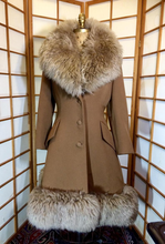 Load image into Gallery viewer, 60’s Caramel Lilli Ann Shearling Fit and Flare Princess Coat with Belt Clutch Purse Set Beaded