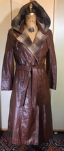 Load image into Gallery viewer, 70s Leather Hooded Coat Spy Plaid Trench Boho Chic M/L