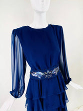 Load image into Gallery viewer, Vintage Dress Multi Tiered  by I Magnin Studio 54 70’s 80’s does 40’s Style Chiffon Beaded Dress