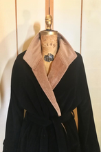 Load image into Gallery viewer, Black and Tan Career Coat Dual Colored Coat Robe, Wool Cashmere S/M/L