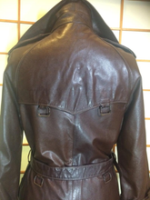 Load image into Gallery viewer, 1970s 70s Leather Trench Spy Girl Duster Highly Detailed Extra Hardware, Made in Israel M