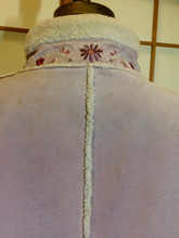 Load image into Gallery viewer, Pink Suede Embroidered Floral Hippy Penny Lane Coat 90's does 70's Coat Toggle Closures M/L Almost Famous Afghan Boho Shearling Fleece