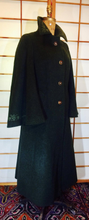 Load image into Gallery viewer, Full Length Long Flare Cape Sleeve Embroidered Kimono Coat Green Austrian Wool, Made in Austria Red Silk Lining S/M/L