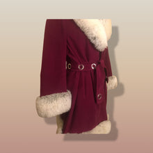 Load image into Gallery viewer, 60s Wine Cranberry Coat in Velveteen and Shearling with Grommet Belt