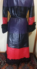 Load image into Gallery viewer, 70S Christian Dior Couture Leather Curly Mongolian Lamb Purple Red Horizontal Leather Coat Full Length Hippy Boho Penny Lane Princess