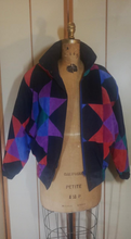 Load image into Gallery viewer, 80s 90s Suede Geometric Patchwork Leather Short Jacket Coat Harlequin Rainbow Purple S/M/L