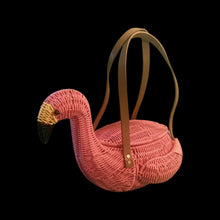 Load image into Gallery viewer, Flamingo Deadstock Wicker Coral Pink Weaved Bag with Leather Strap Basket Purse Picnic Basket
