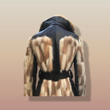 Load image into Gallery viewer, Mosaic mink and Leather in Cappuccino Cream and Chocolate Belted Patchwork Vintage 60’s Coat Jacket