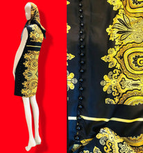 Load image into Gallery viewer, 60’s Silky Set Shift Dress Marching Scarf Navy Gold