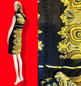 60’s Silky Set Shift Dress Marching Scarf Navy Gold