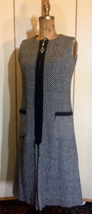 60s Vintage Saks Fifth Ave Black and White Vest Coat/Dress Mod Herringbone Geometric Size S/M