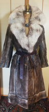 Load image into Gallery viewer, Mink, Leather Fox Fur Trench Coat S/M Mod Hippy Chic Boho Princess Fit and Flare Double Breasted