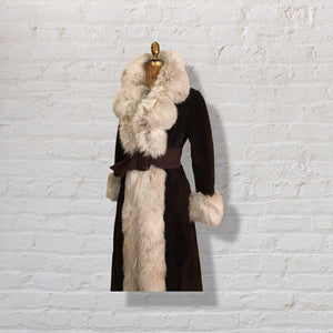 70’s Vintage Mahogany Suede Fox Fur Tuxedo Coat