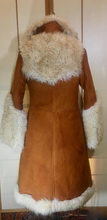 Load image into Gallery viewer, Suede Sheepskin Shearling Afghan Penny Lane Coat Princess Fit and Flare Almost Famous Small Boho Hippy Bohemian Made in Turkey XS/S