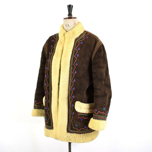 Embroidered Suede Shearling Coat Jacket Afghan Sheepskin Leather Ethnic Coat Penny Lane Almost Famous Coat M/L