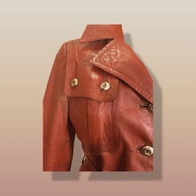 Load image into Gallery viewer, 70’s Butterscotch Leather Trench Coat with Gold Detail Made in Israel