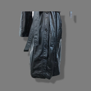 Black Montgomery Ward Leather Spy Trench with Suede Inserts