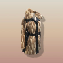 Load image into Gallery viewer, Mosaic mink and Leather in Cappuccino Cream and Chocolate Belted Patchwork Vintage 60’s Coat Jacket