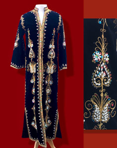 60s 70s MUSEUM Collectible Vintage Royal Velvet Cleopatra Overcoat and Tunic Set Duster Hand Embroidered Pearls Exotic Persian Fashion History Ottoman Empire