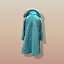 Load image into Gallery viewer, Vintage 60’s Sky Blue Coat Wool Boucle Swing with Luxury Fox Fur Massive Collar Flexible one size fits all